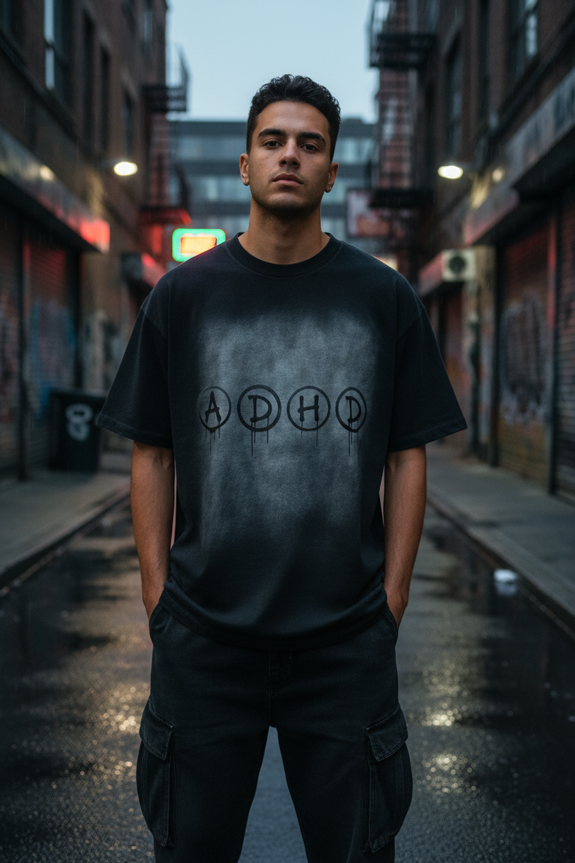 ADHD Drip Tee Model - Front Facing