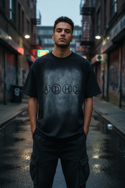 ADHD Drip Tee Model - Front Facing