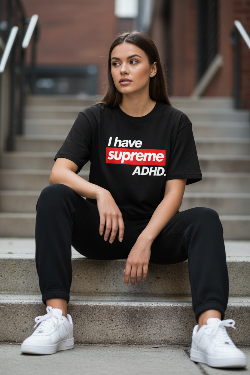 Female model - Black joggers outfit
