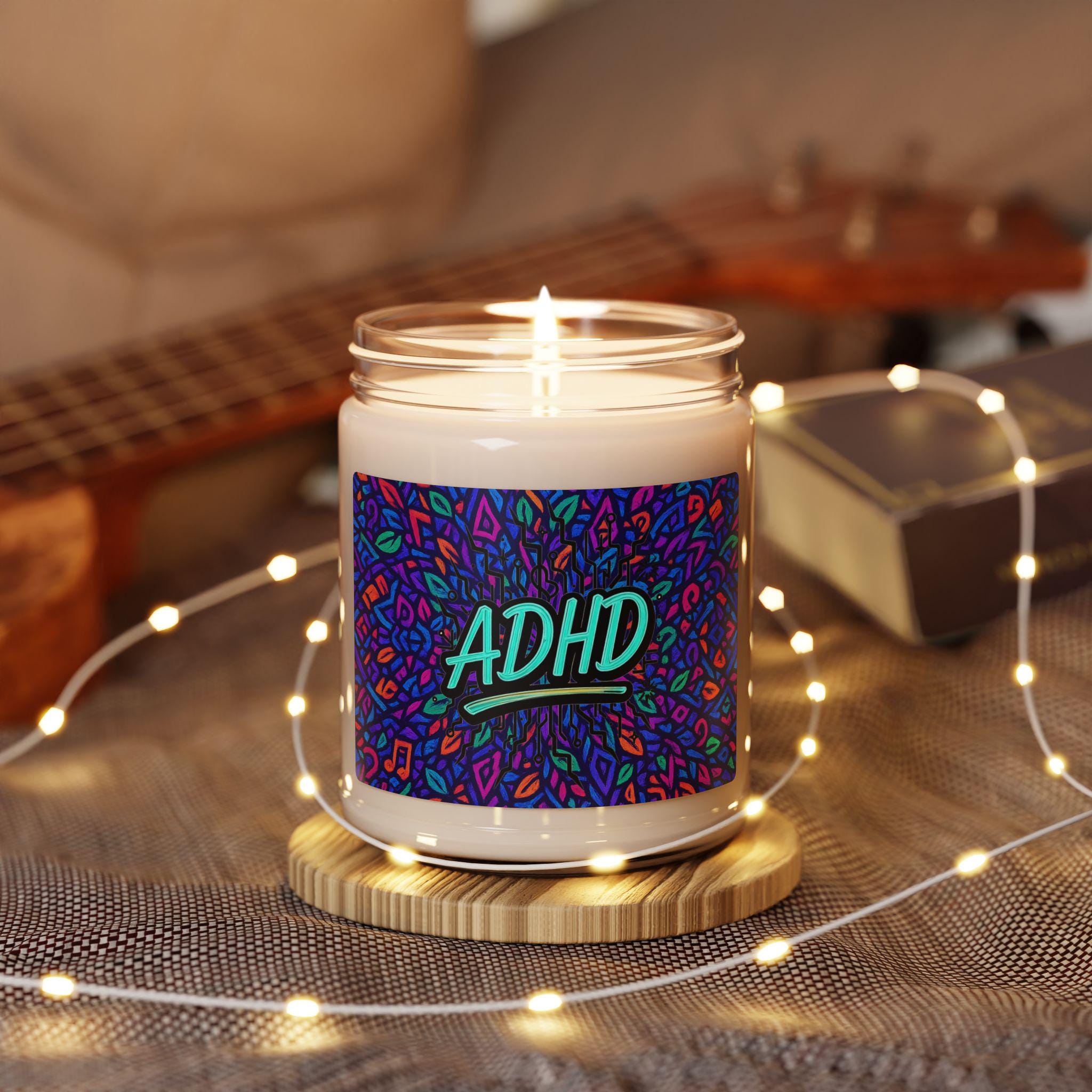 Vibrant adhd soy candle: aromatherapy home decor