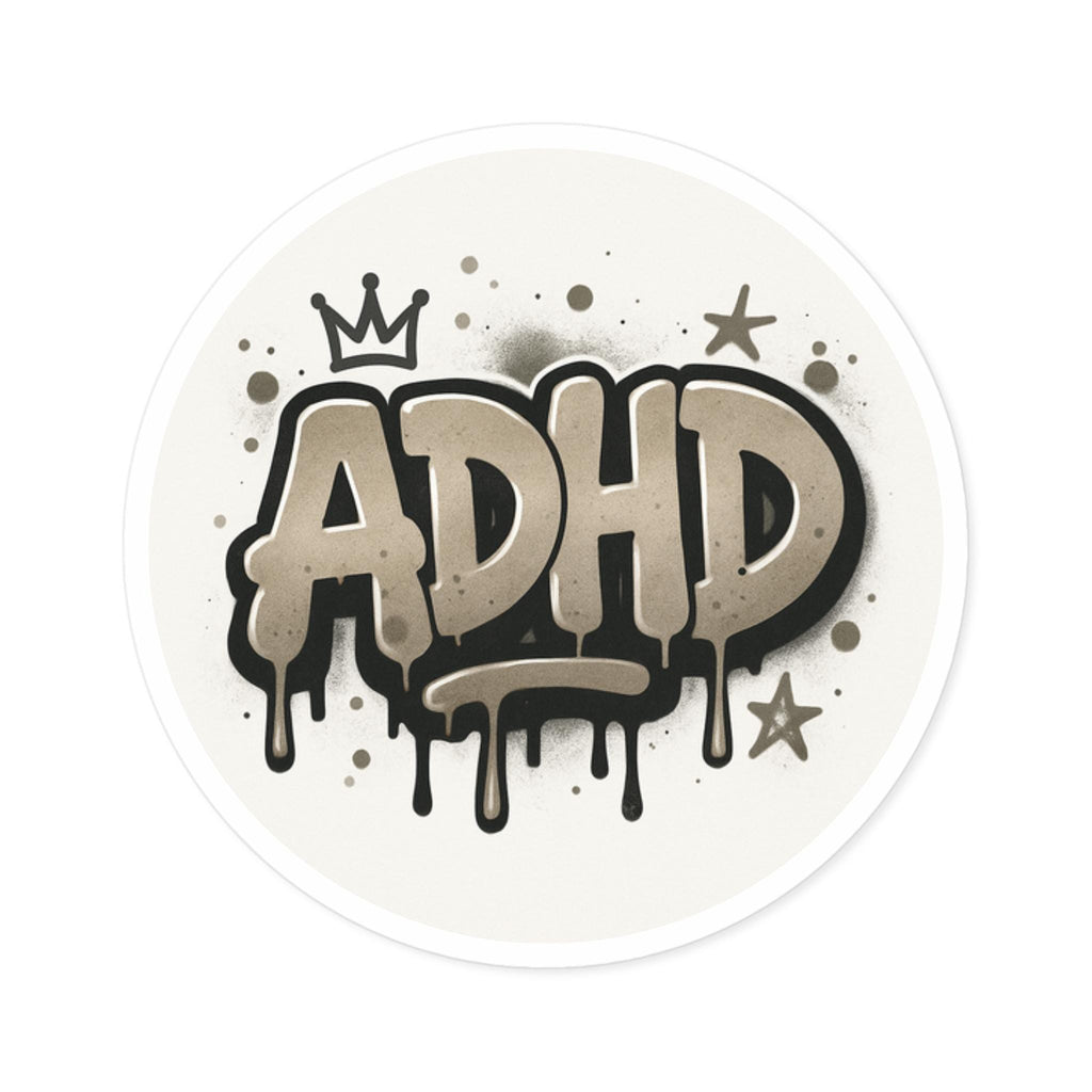 ADHD Graffiti Style Round Sticker: Laptop, Water Bottle Decal