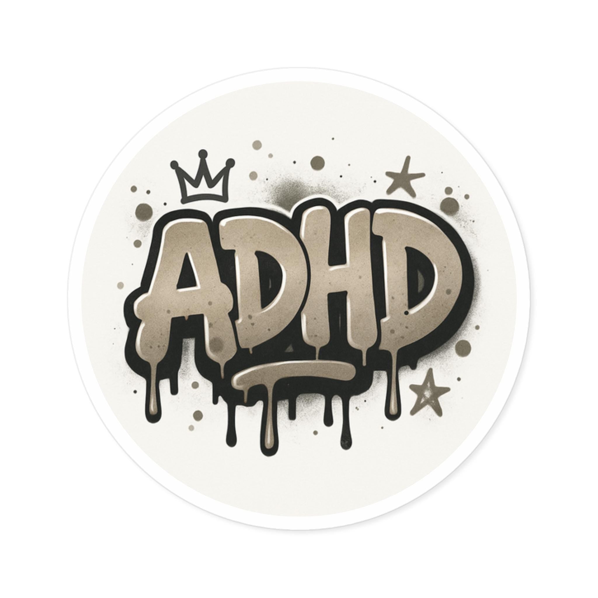 ADHD Graffiti Style Round Sticker: Laptop, Water Bottle Decal