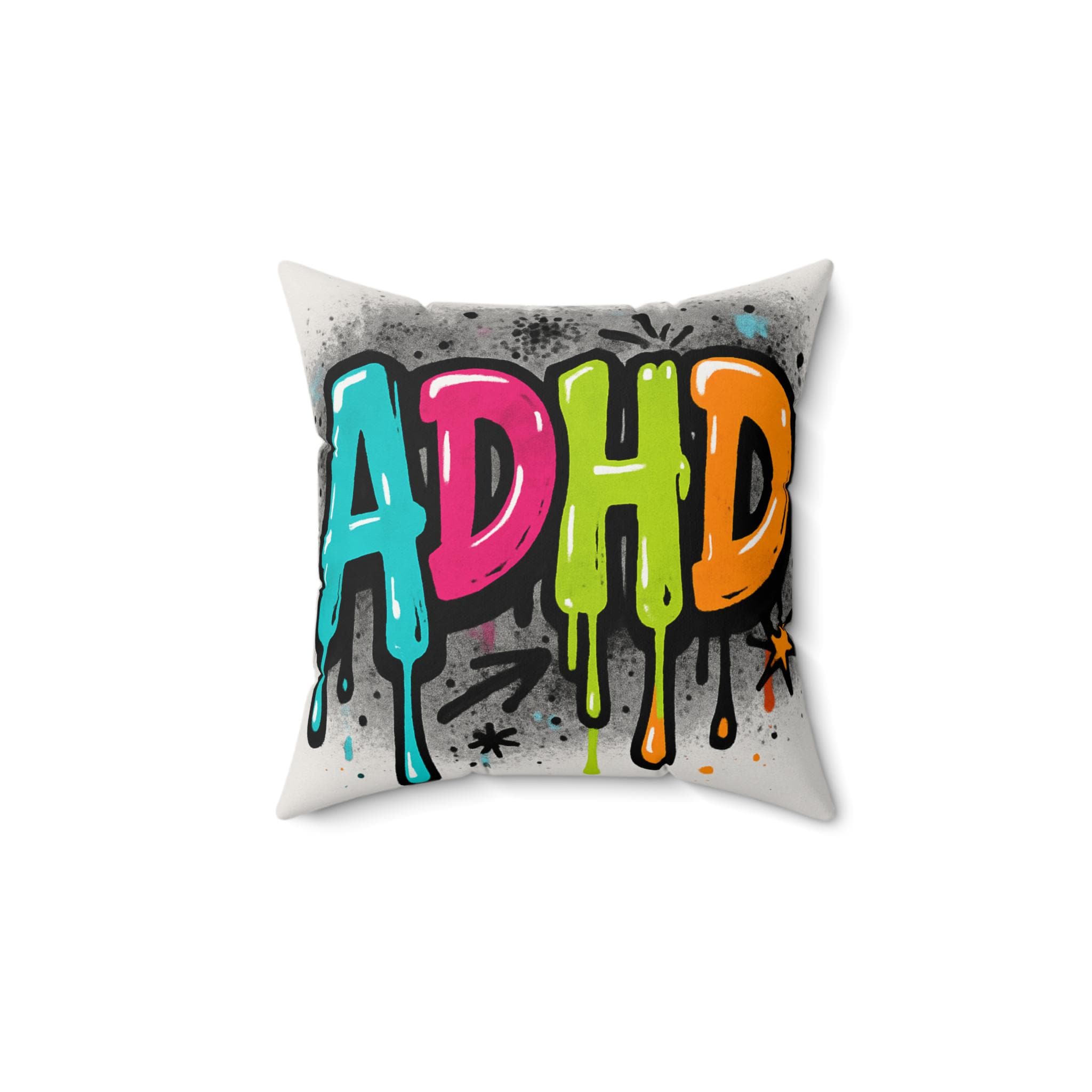 Colorful ADHD Square Throw Pillow, Decorative Cushion for Home, Support Gift for ADHD Awareness, Fun Kids Room Decor, Unique Bedroom Accent