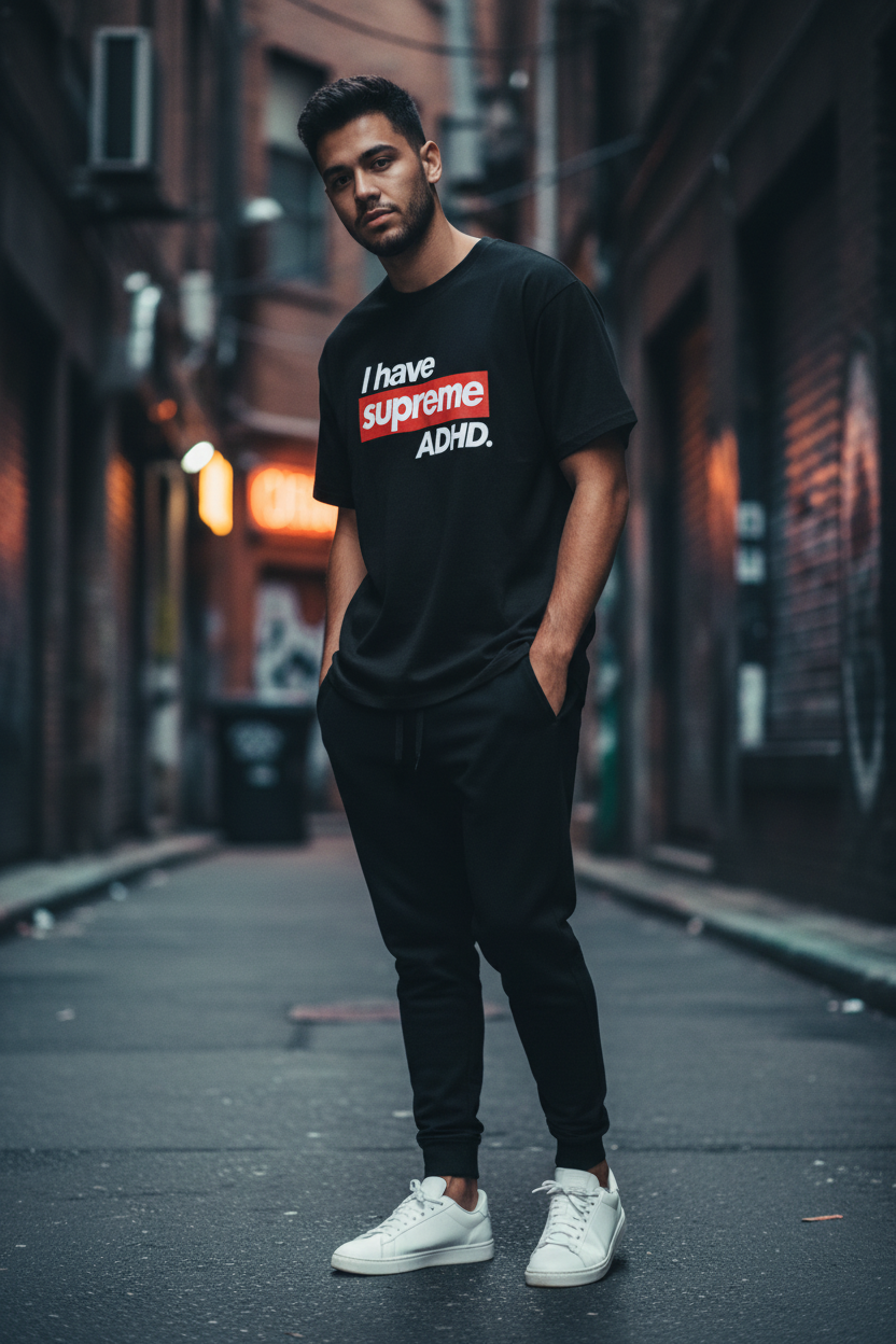 Male model - Black joggers outfit